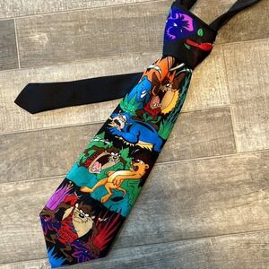 VINTAGE 90s Looney Tunes Mania Tasmanian Devil Tie Colorful Polyester WB 1993